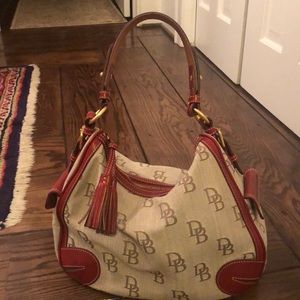 Dooney and Bourke red leather trim purse
